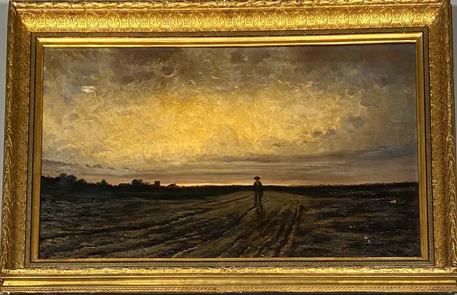FIRMA ILEGIBLE. ESCUELA CATALANA SIGLO XIX. VUELTA A CASA AL ATARCEDER, ÓLEO SOBRE TELA.