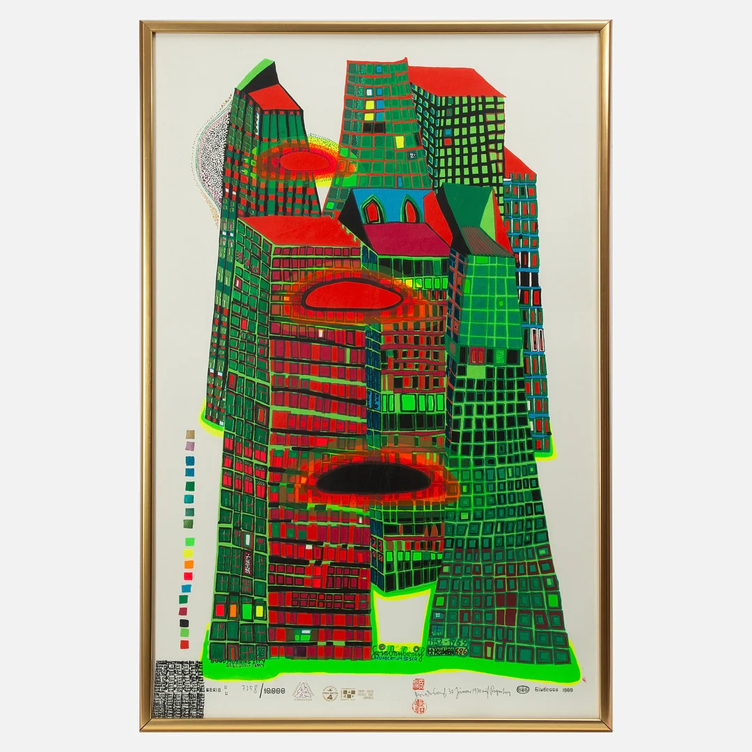 FRIEDENSREICH HUNDERTWASSER. "Good morning city, bleeding town". — Engravings & Prints — Stockholms Auktionsverk Göteborg