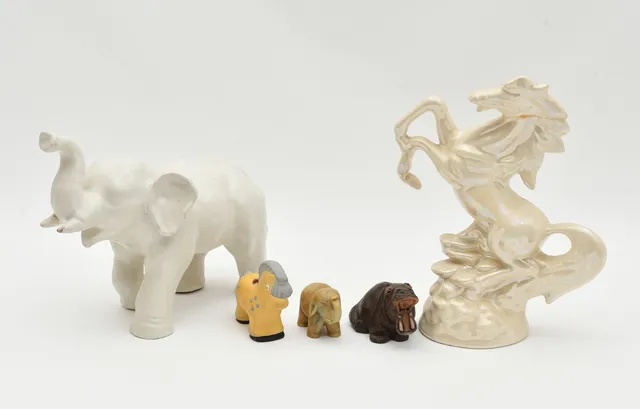 Djurfigurer. Keramik & sten. 5st.