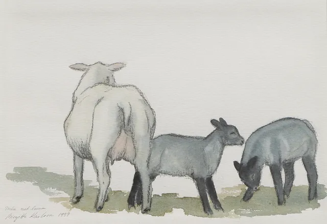 BIRGITTA KARLSSON. Akvarell, "Tacka med lamm", signerad, daterad 1999.