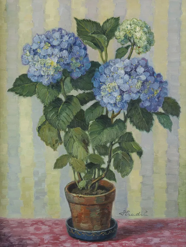 BELA HRADIL. blomsterstilleben, olja på duk.