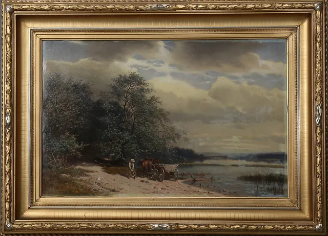 AXEL HJALMAR LINDQVIST. Flodlandskap, olja på duk, signerad Hj Lindquist och daterad 1894.