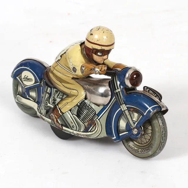 SCHUCO, Motorcykel, plåt, urverk, Tyskland, 1900-talets mitt.