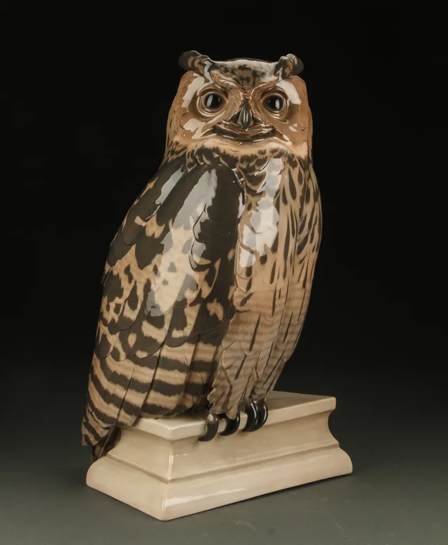 Dahl Jensen for Bing & Grøndahl. Porcelain figure in the form of a horned owl, No. 1846