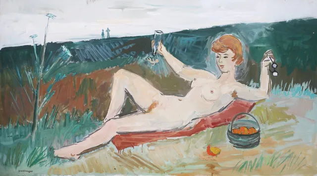 SUNE BLOMQVIST. Festande dam, olja på duk.