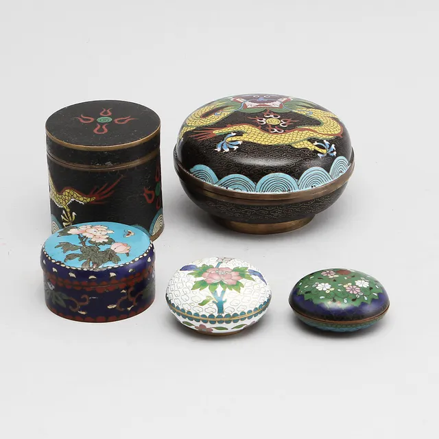 DOSOR, 5 st, cloisonné, Japan, 1800/1900-tal.