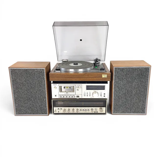 STEREOANLÄGGNING, Skivspelare, kassettdäck, förstärkare/radio samt högtalare, 5 delar, Sony/Luxor, 1970/80-tal.
