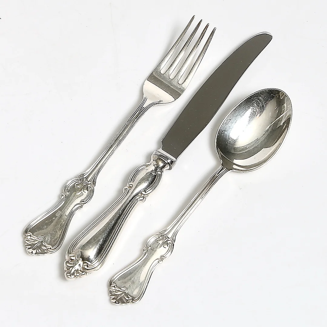 BESTICKSERVIS, 36 delar, nysilver, modell "Olga", Guldsmedsaktiebolaget AB GAB, Stockholm. 1900-tal. — Other metals — Stadsauktion Sundsvall