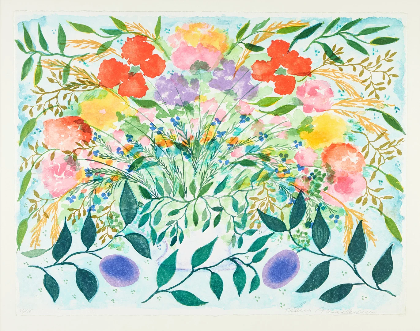 LENA LINDERHOLM (FÖDD 1947). Blomstermotiv, litografi, signerad, numrerad 46/175. — Engravings & Prints — Crafoord Auktioner Stockholm