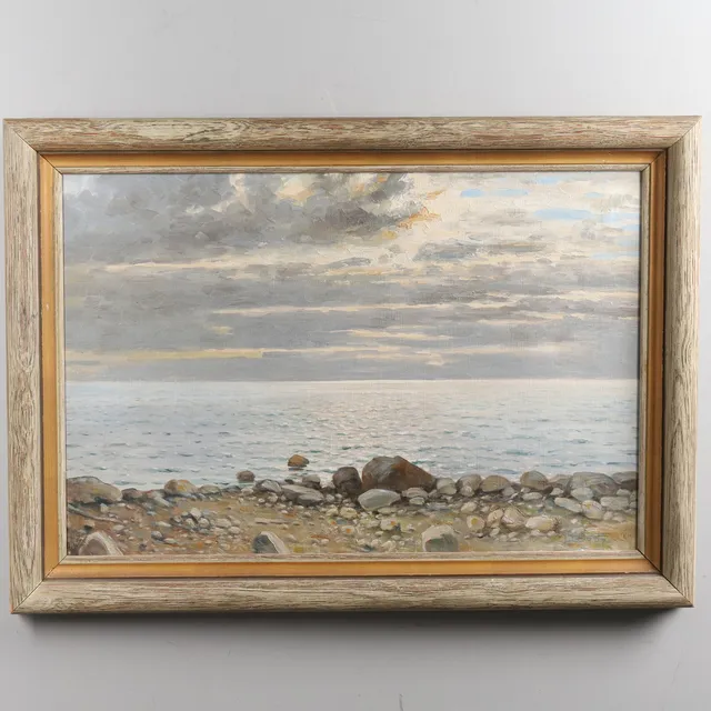 LEONARD WIEDH. Olja på duk, "Strandvy", signerad.