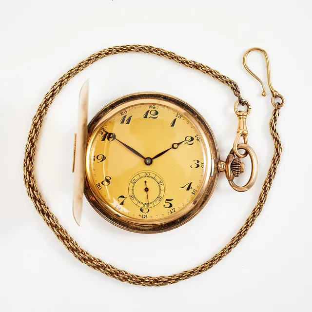 FICKUR, savonett, yttre boett i 14k guld, ca 51 mm.