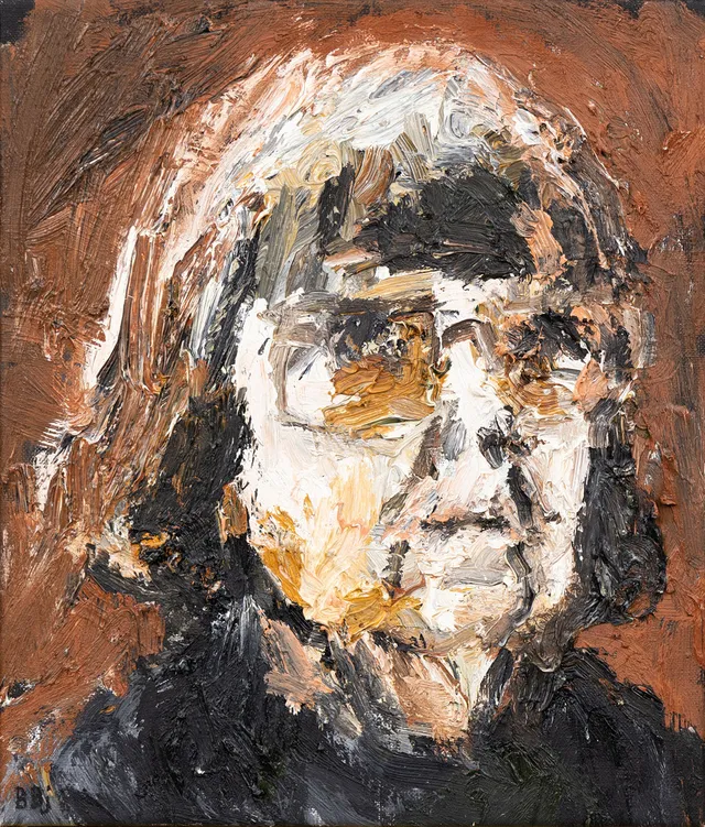BENTE BJERREGAARD. Självporträtt, olja på duk, signerad.