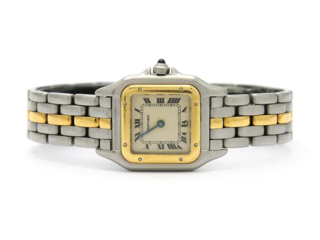 CARTIER, Panthère, Cal 66, Boett nr. 66921031101, damur, 22 x 22 (30) mm, stål/guld, quartz, safirglas, defekt, skadad urtavla, originallänk (1-rad), viklås, ca 1986, box.