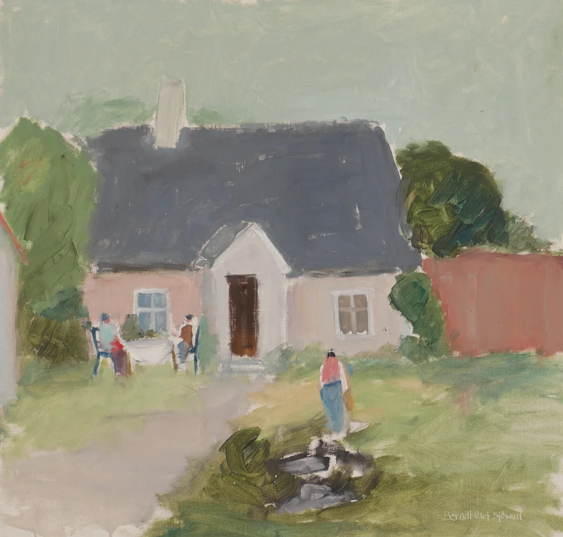 BERNDT OLOF SJÖWALL. "Gårdsinteriör Småland", olja på pannå, signerad. — Paintings — Auktionsfirma Kenneth Svensson i Kalmar