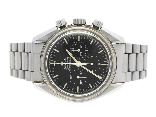 OMEGA, Speedmaster, Professional (T Swiss Made T), Cal 861, Serie nr. 32856145, Ref nr. ST 145.022, Boett nr. 145022-71 ST (HF), kronograf, herrur, 42 mm, stål, manuell, plexiglas, skadade visare (lysmassa saknas), OBS: saknar glasring/bezel, defekt (fjäder av, behov av service), originallänk (skadat ändfäste), viklås, Ref nr. 1171/633, ca 1974.