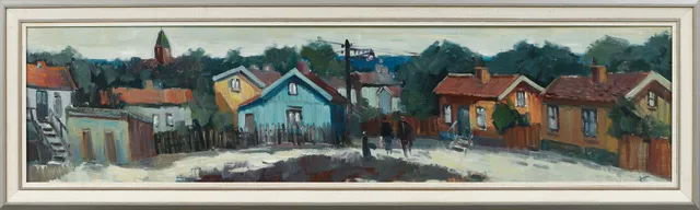 TAGE GAVIK. "Ankargatan Majorna, Göteborg", Olja på duk, signerad.