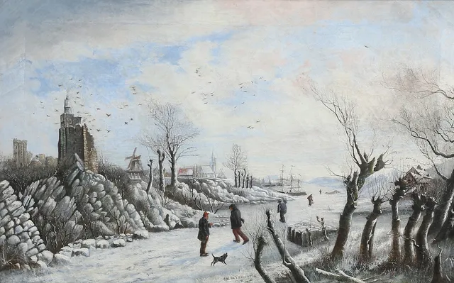 OIDENTIFIERAD KONSTNÄR. Nederländskt vintermotiv. Olja på duk, signerad CHs de Vriendt, daterad 1879.
