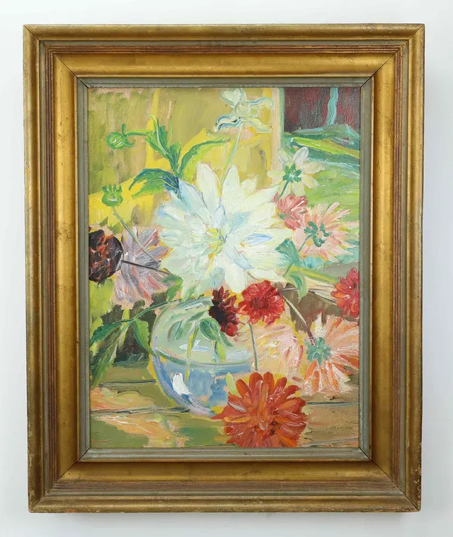 GÖSTA BOHM. Olja på pannå, blomsterstilleben, signerad, daterad -39.