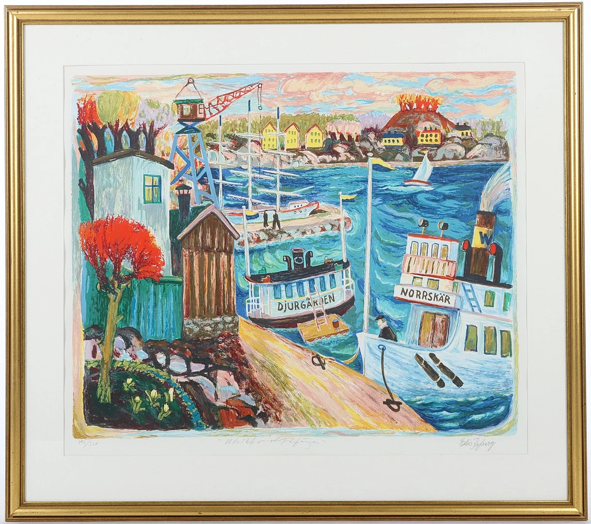 ELIS RYDBERG. 1919-1985. Färglitografi, "Utsikt mot Fåfängan", signerad. — Engravings & Prints — Auktionsverket Engelholm