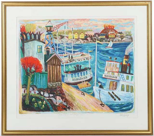 ELIS RYDBERG. 1919-1985. Färglitografi, "Utsikt mot Fåfängan", signerad.