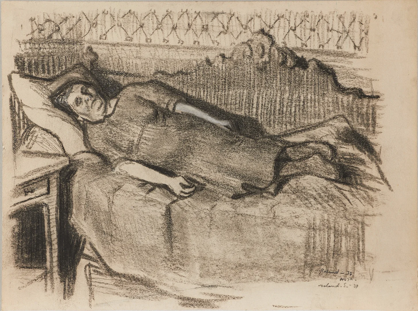 ROLAND SVENSSON. Vila - Möja, signerad och daterad roland S - 37, kolteckning. — Paintings — Crafoord Auktioner Stockholm