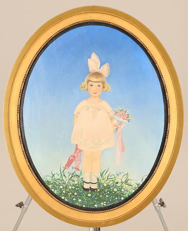EINAR NERMAN (1888-1983). olja på duk, signerad Einar Nerman - maj 1922, flicka med bukett.