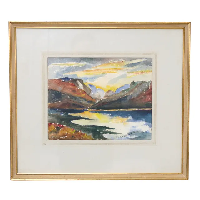 HANS ABRAHAMSSON. "Sommarnatt Pålnoviken i Torneträsk", akvarell, signerad samtbdaterad a tergo 1953.