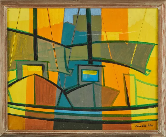 STURE WIKSTRÖM (1921-1993). Komposition med båtar, olja på duk, signerad.