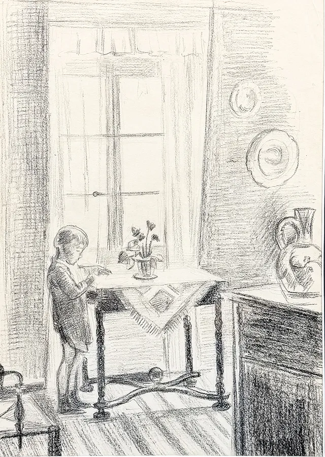BIRGER SIMONSSON. "Gosse i interiör", blyerts.