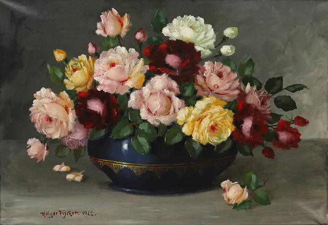 HOLGER FISCHER. Blomsterstilleben, olja på duk, signerad och daterad 1922.