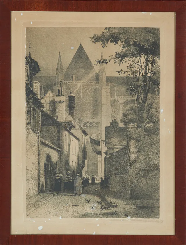 FERDINAND BOBERG. “Gata i Troyes”, etsning, 1890, Etat I, signerad samt påskrift.