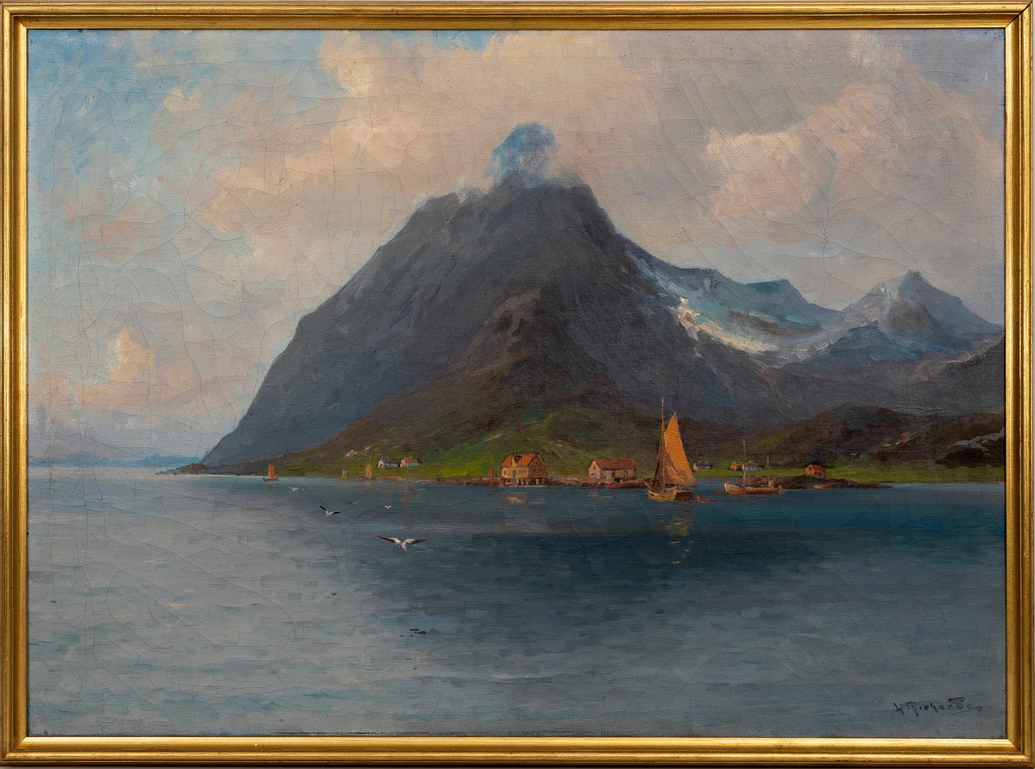 LUDVIG RICHARDE. "Waagakallen" Lofoten, Norge, olja på duk, signerad, titel samt datering a tergo 1919. — Paintings — Auktionshuset Kolonn