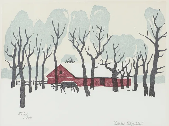 BERTIL LILJEBLAD. Hästgård, färglitografi, signerad.