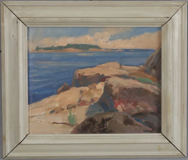 WILHELM HUNDT. Klippor, olja på pannå, signerad.