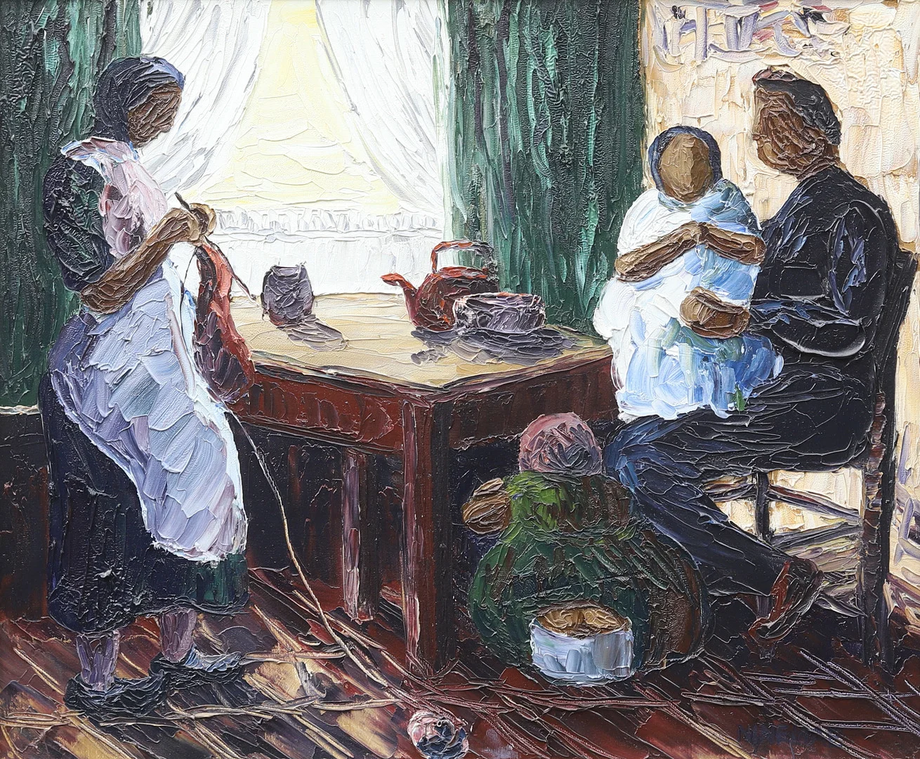 BORIS NINEMAE. "Bondfamilj", olja på duk, signerad. — Paintings — Garpenhus Auktioner
