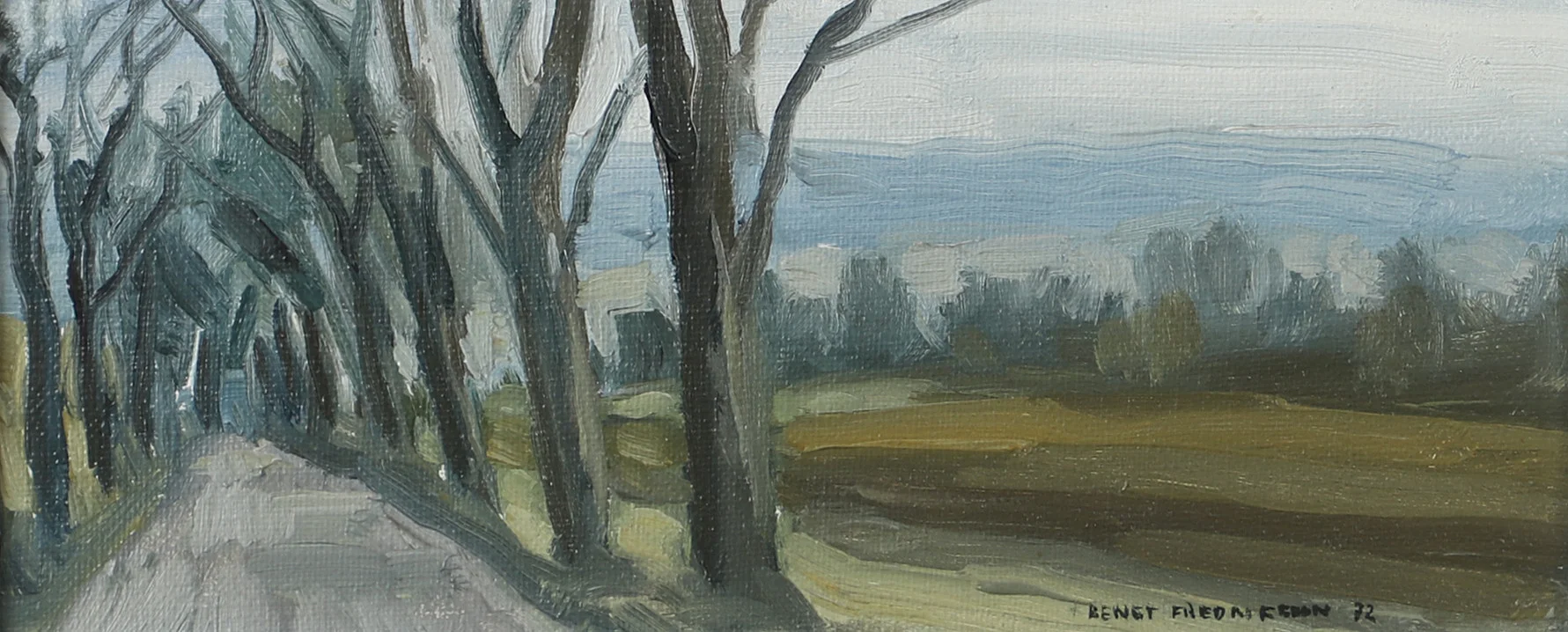 BENGT FREDRIKSSON. Landskap med allé, olja på pannå, signerad -72. — Paintings — Helsingborgs Auktionskammare