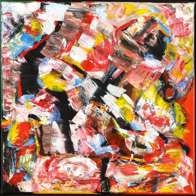 Arne Henriksen. Oil on canvas. Abstract composition. 50 x 50 cm.