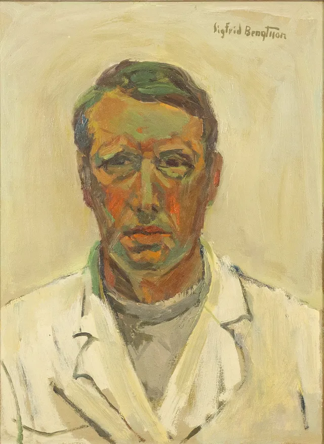 SIGFRID BENGTSSON. olja på pannå, självporträtt, signerad.
