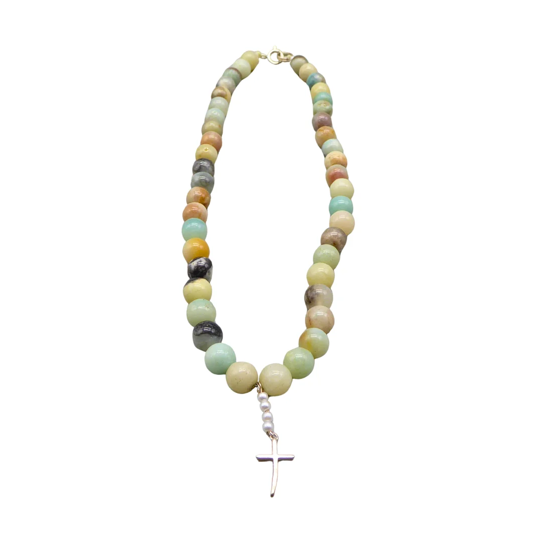 PERLENKETTE AUS MONZONIT UND 925ER SILBER. — Necklace — Auktionshaus Stuber's Hammerschlag