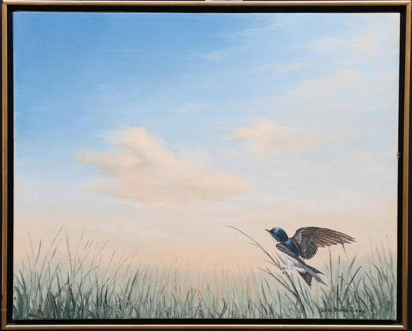 BRITA NORDENBERG. "Tidig morgon, älgö": Olja på duk, signerad. — Paintings — Gomér & Andersson Linköping