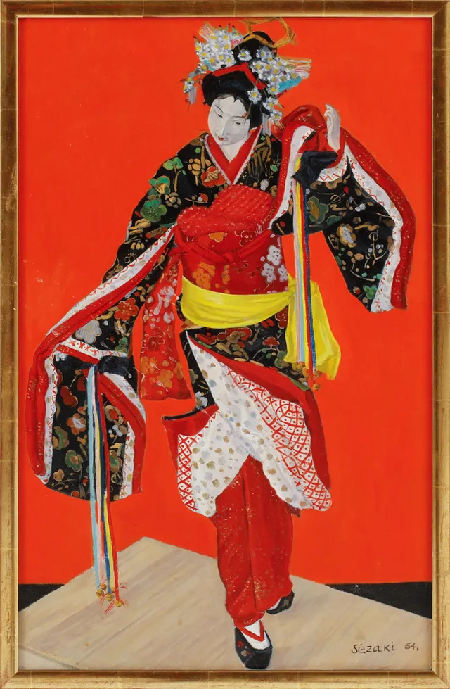 HARUO SEZAKI. Geisha, olja på duk, signerad och daterad 64.