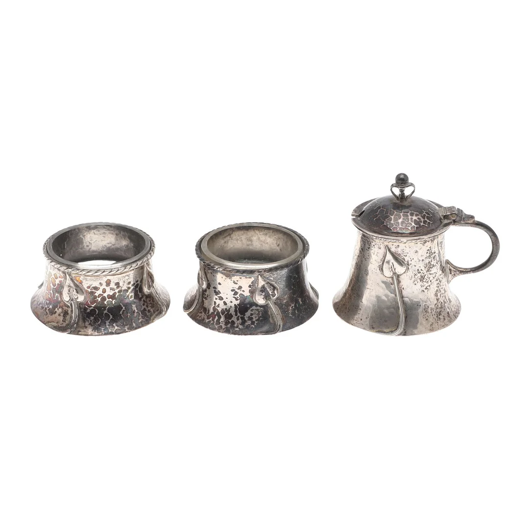AN EARLY 20TH CENTURY ART NOUVEAU SILVER SALT AND MUSTARD SET. — Silver — Lawrences Auctioneers