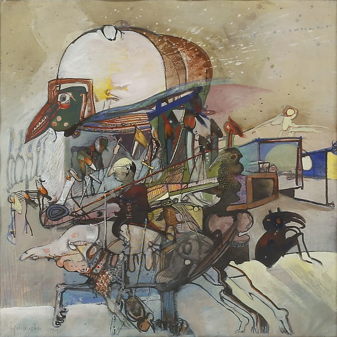 SVEN ERIK JOHANSSON. "På väg till estraden", blandteknik, sign o dat 1994. — Paintings — Göteborgs Auktionsverk
