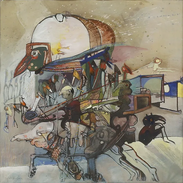 SVEN ERIK JOHANSSON. "På väg till estraden", blandteknik, sign o dat 1994.