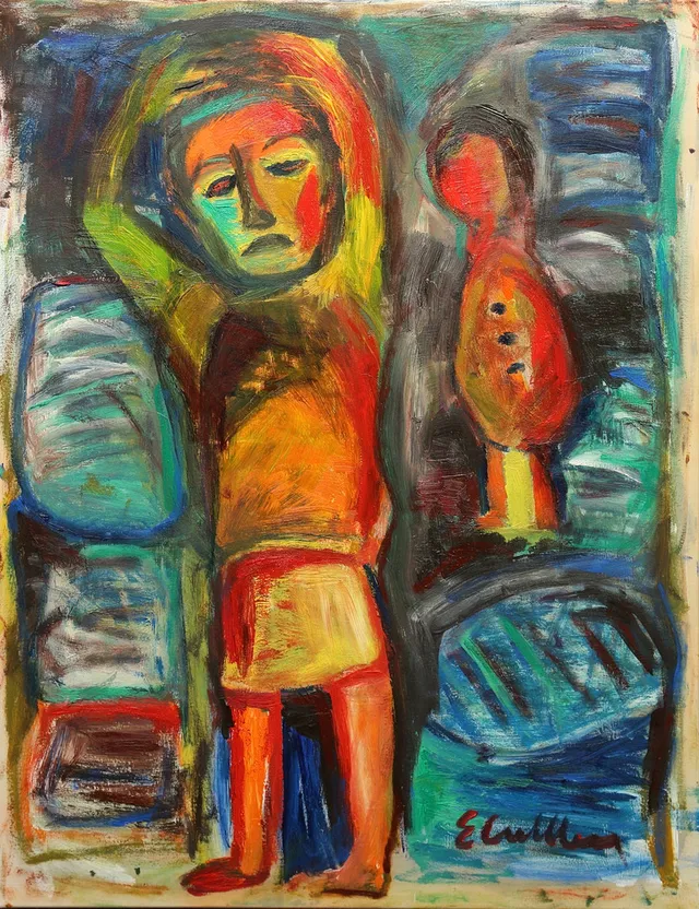 ERLAND CULLBERG. Olja på duk, Komposition med figur, signerad.