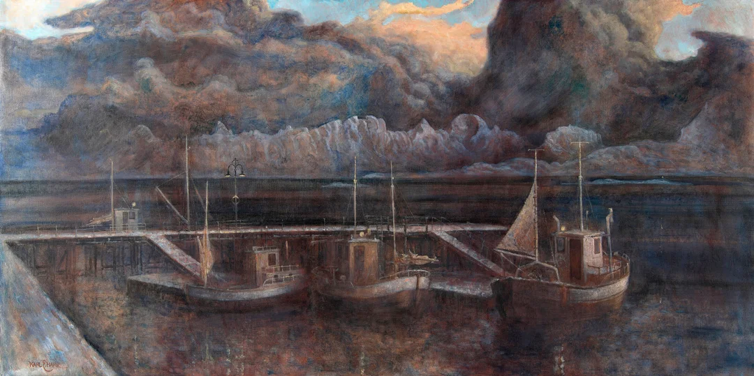 Harr, Karl Erik — "Mørketid på havnen" — Kunst/Maleri — Blomqvist