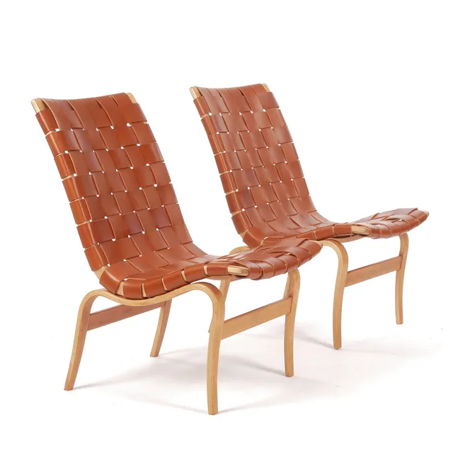 BRUNO MATHSSON. Fåtöljer, ett par, "Eva / Arbetsstol 41", Firma Karl Mathsson, Värnamo, 1970.