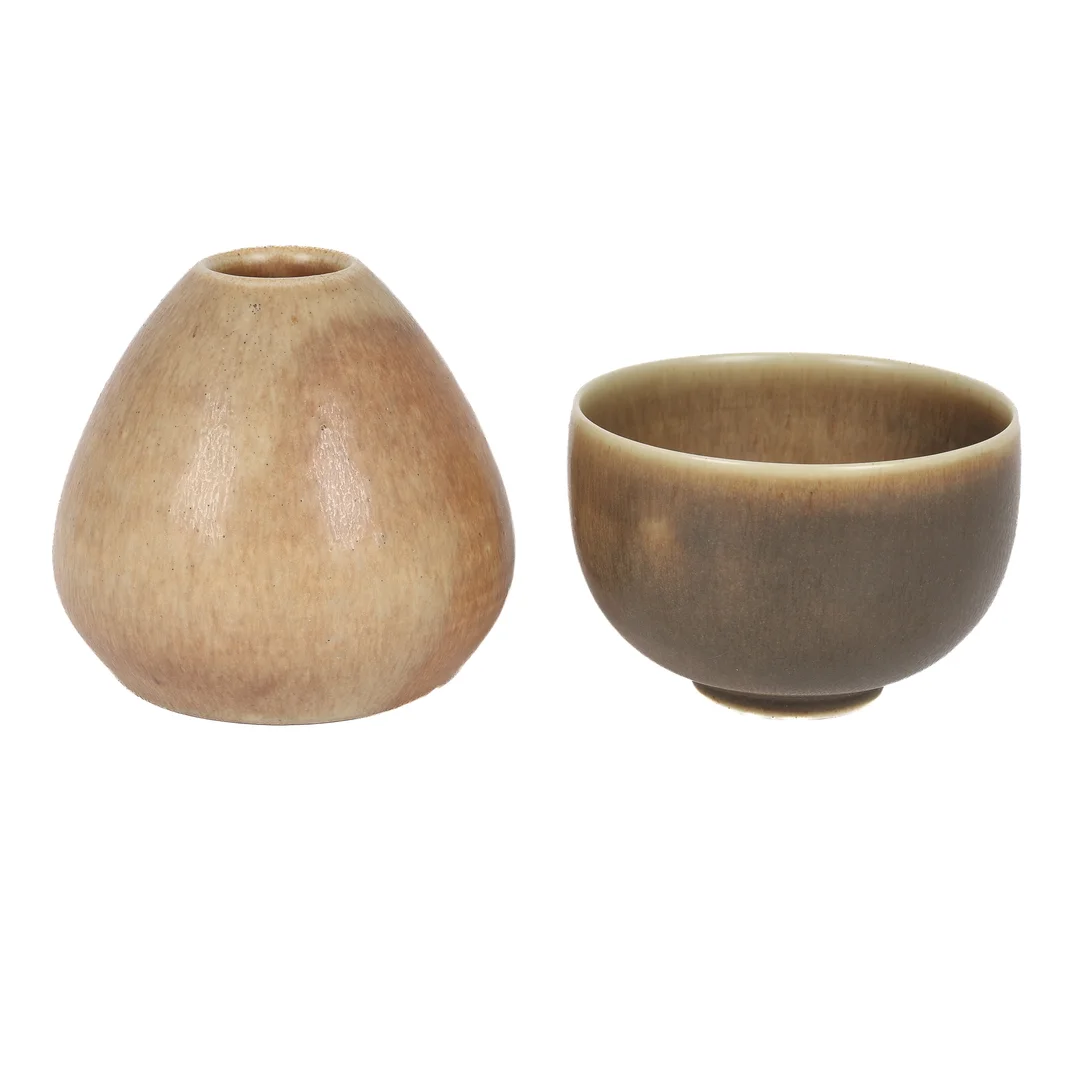 Per Linnemann-Schmidt for Palshus: Vase and bowl with hare fur glaze. (2) — Glass, porcelain and ceramics/Vases, bowls, dishes — Lauritz