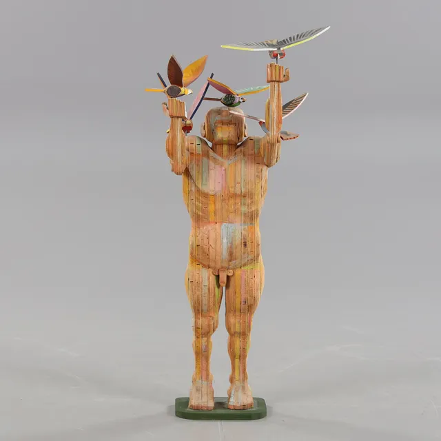 RUNE HAGMAN (1914-2007). Skulpur, fågelmannen, bemålat trä.