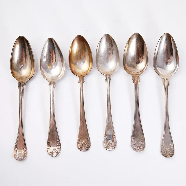 SKEDAR, 6 st, silver, modell "Gammal fransk", 1800-tal.